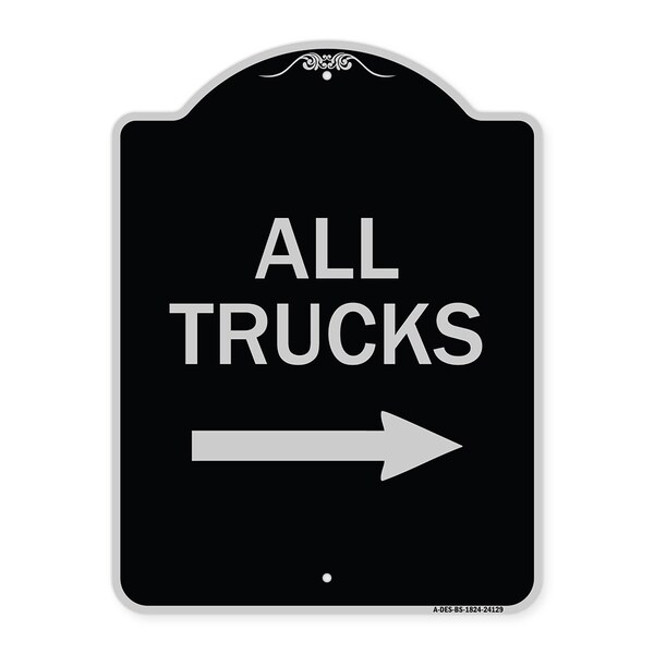Signmission Driveway All Trucks W/ Right Arrow Heavy-Gauge Aluminum Architectural Sign, 24" x 18", BS-1824-24129 A-DES-BS-1824-24129 - main